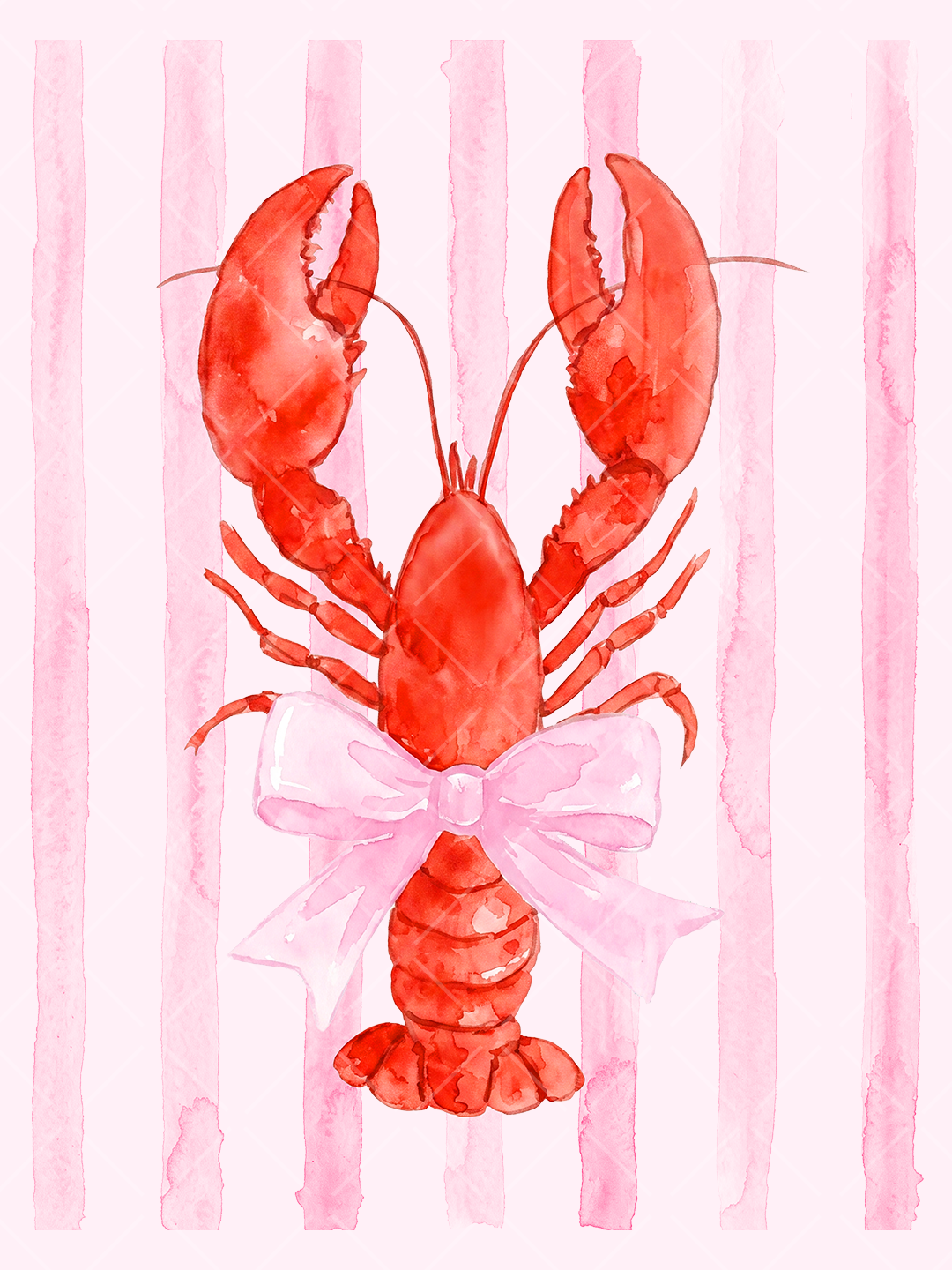 Preppy Watercolor Lobster with Pink Bow PNG Design