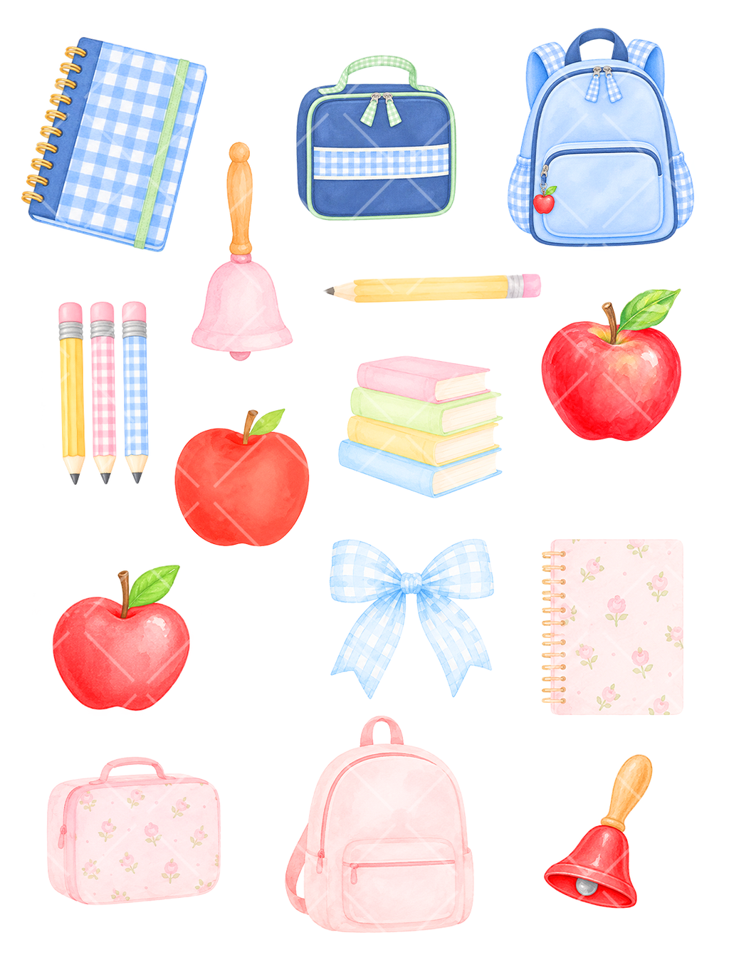 104-Piece Back to School Multicultural Watercolor Clipart
