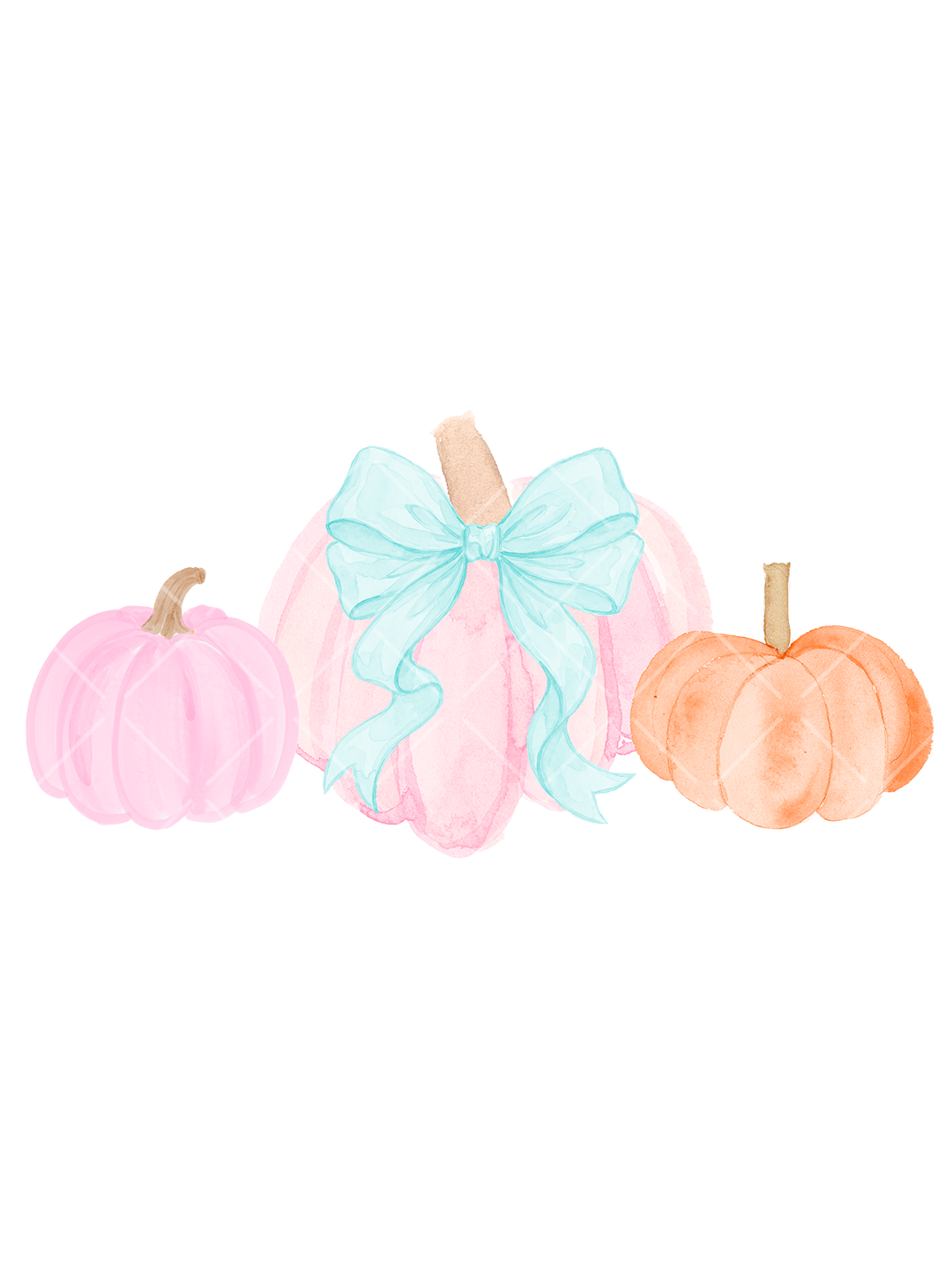 Preppy Pink Pumpkin Bow Watercolor PNG Clipart