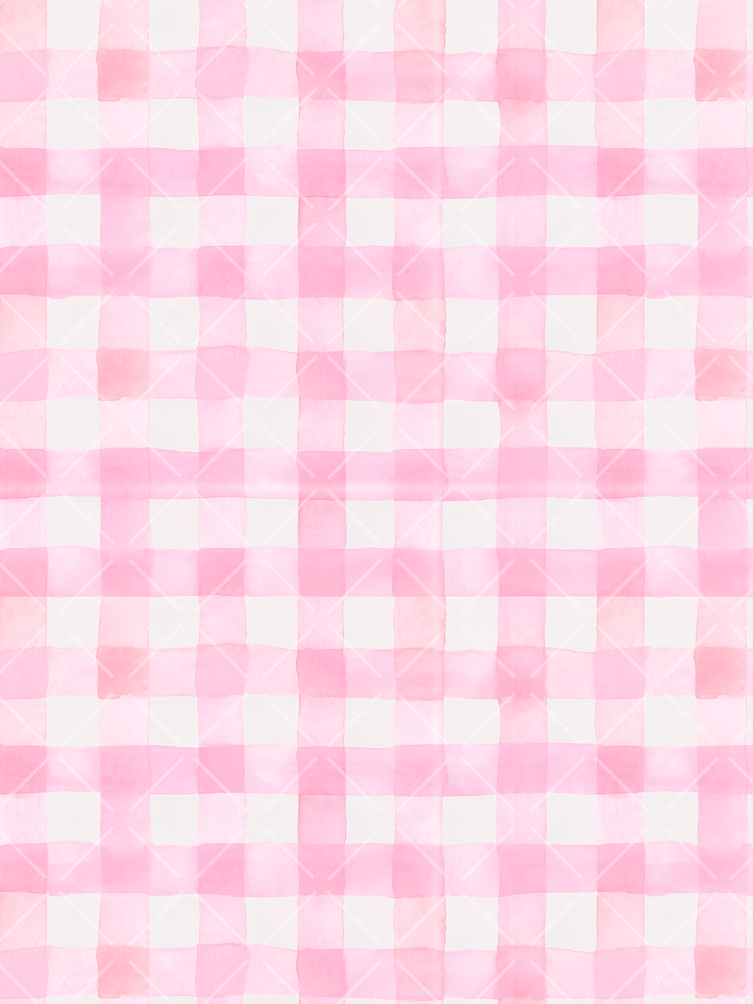 Delicate pink and white watercolor gingham seamless pattern with hand-painted checks and softly overlapping brushstrokes.