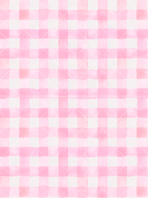 Delicate pink and white watercolor gingham seamless pattern with hand-painted checks and softly overlapping brushstrokes.
