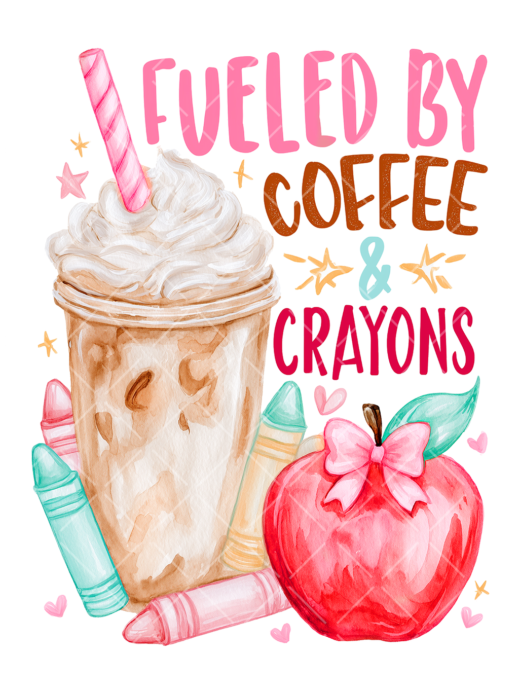Fueled by Coffee and Crayons Teacher PNG Design