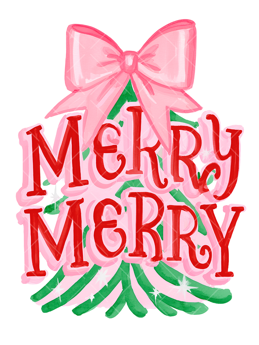 Merry Merry Pink Bow Christmas Tree PNG Design