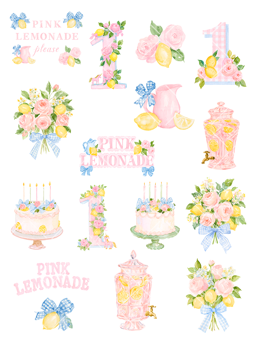 Magical Pink Lemonade Unicorns Watercolor Clipart Pack