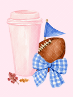 Preppy Game Day Coffee and Football Bow PNG Design
