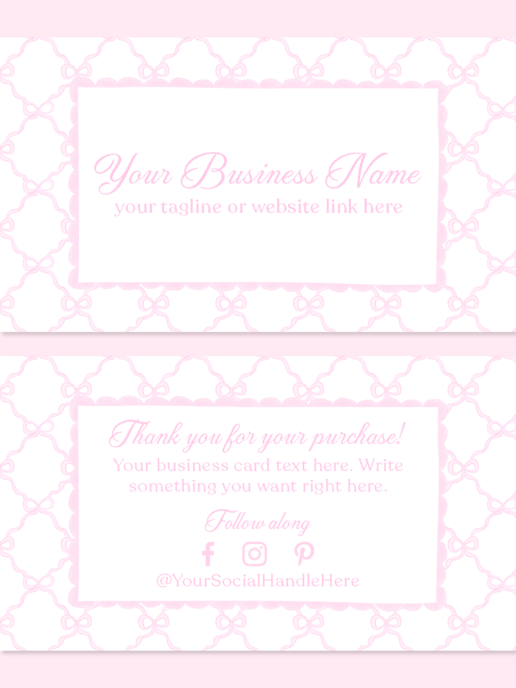 Pink Bow Business Card Template – Layered PSD