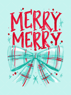 Merry Merry Christmas Plaid Bow Watercolor PNG Design