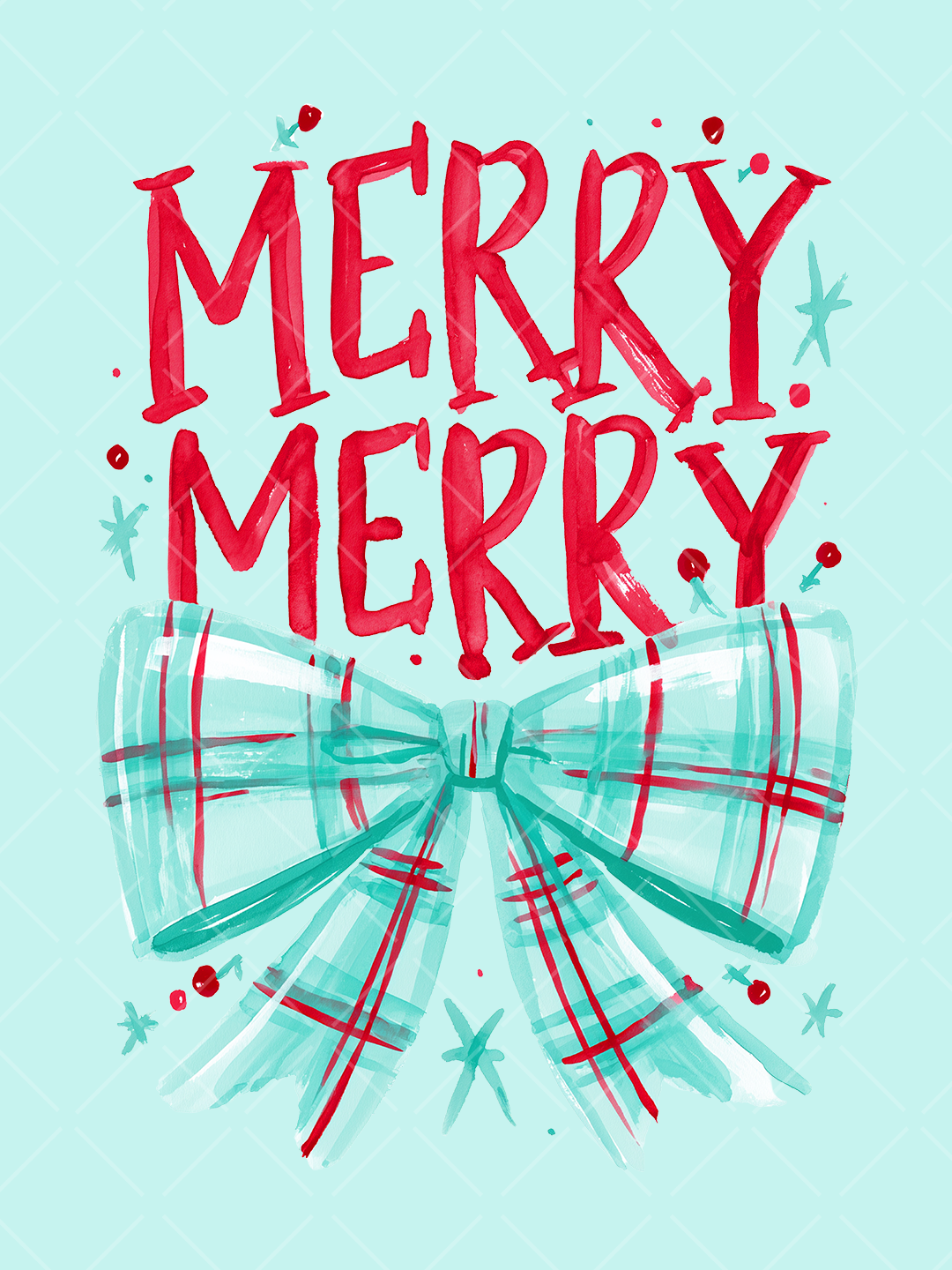 Merry Merry Christmas Plaid Bow Watercolor PNG Design