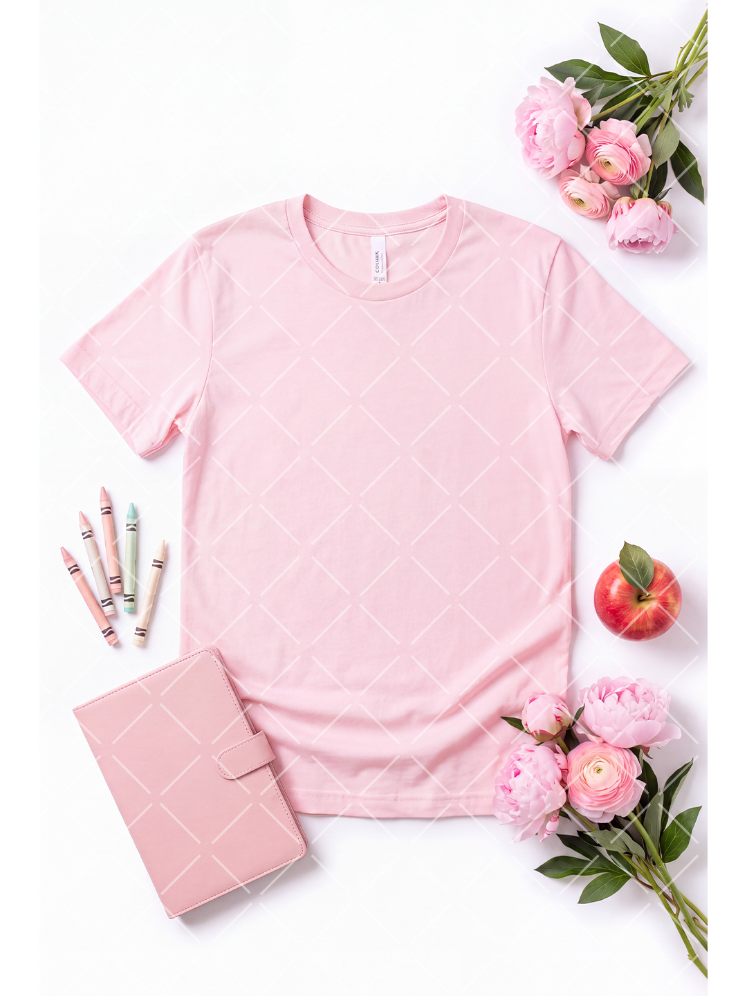 Pink T-Shirt Flat Lay Mockup with Flowers