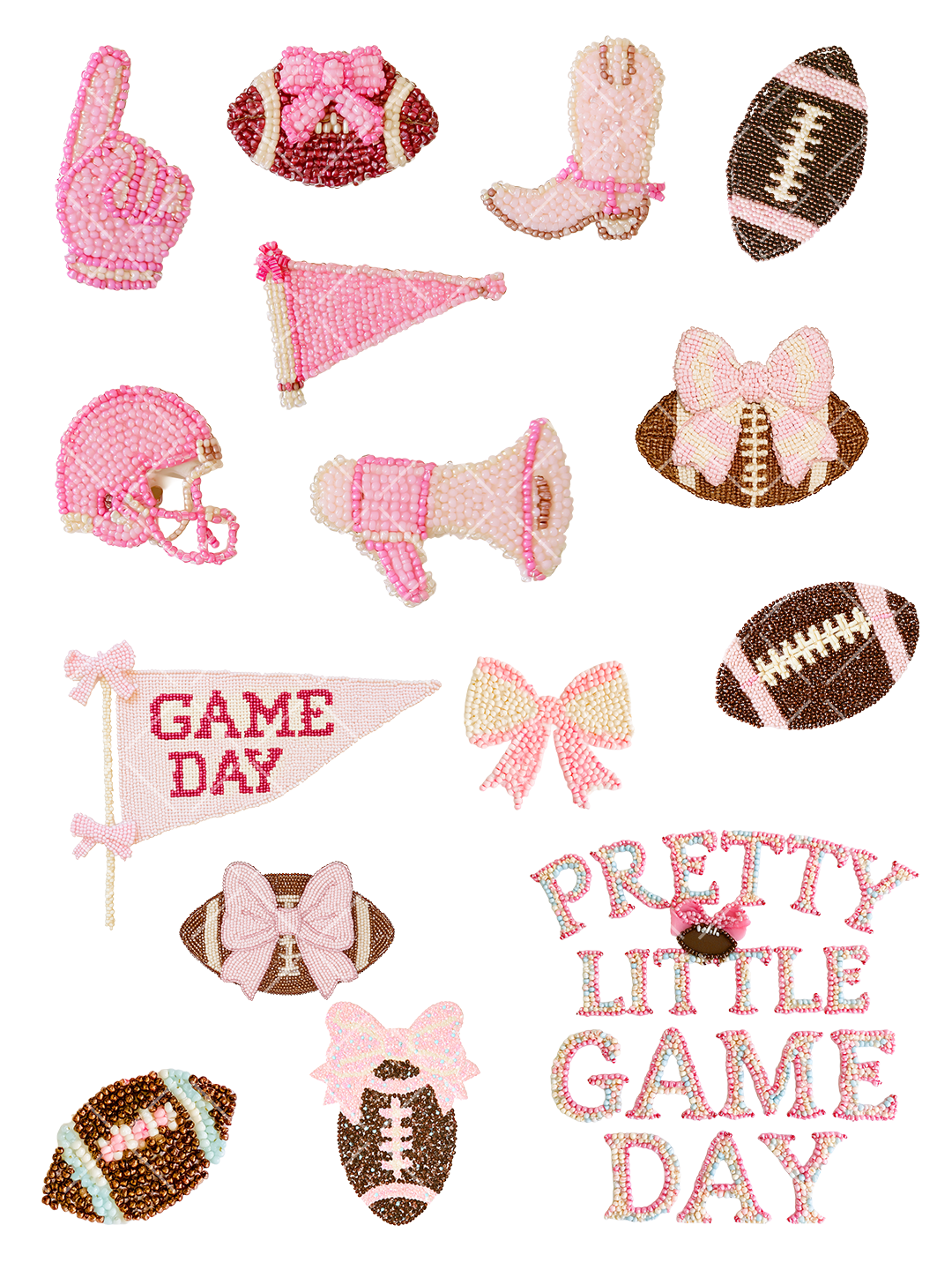 Pink Beaded Football Gameday Clipart Bundle
