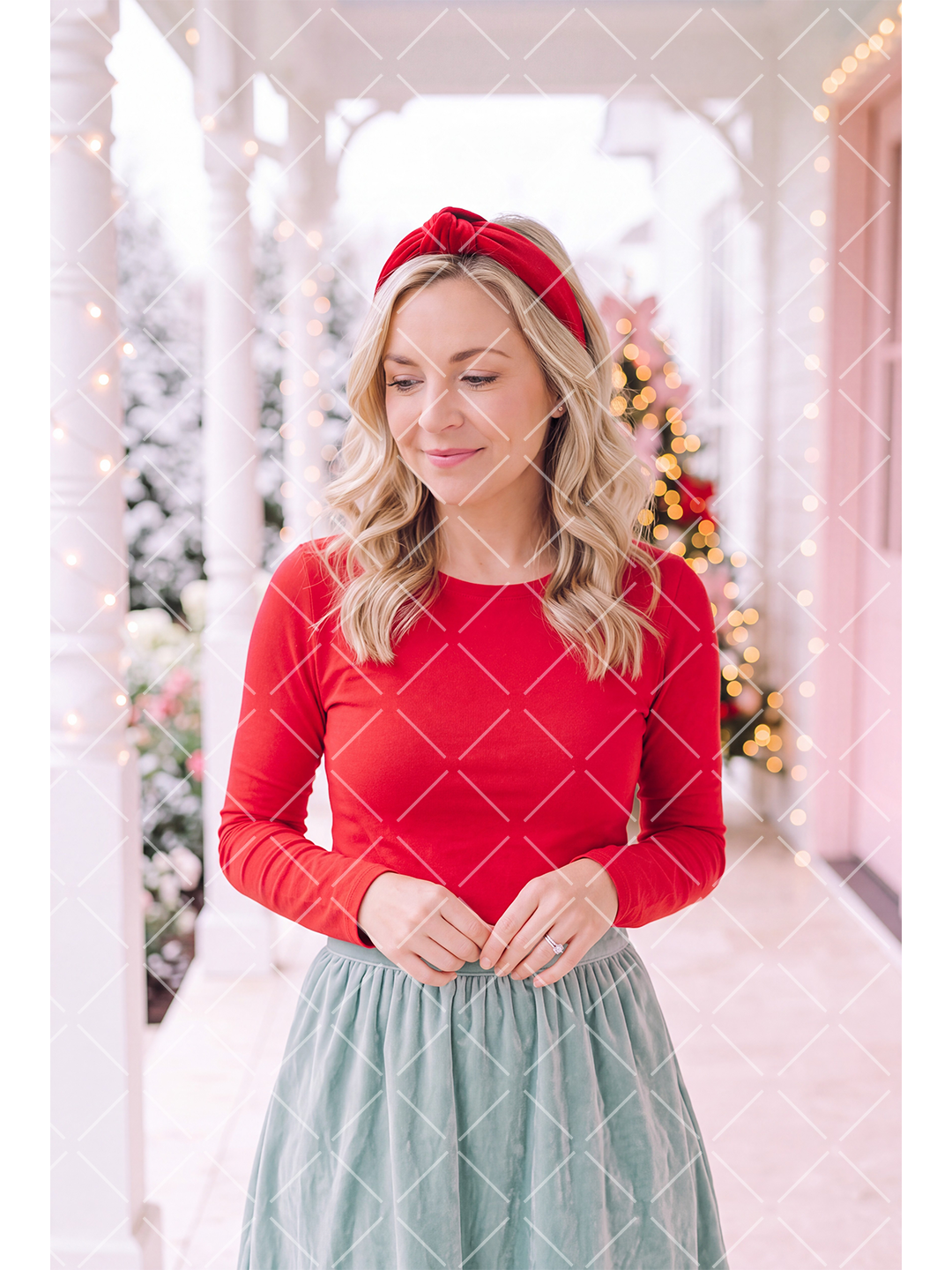 Women's Red Christmas Long Sleeve Shirt Mockup – 4K JPEG