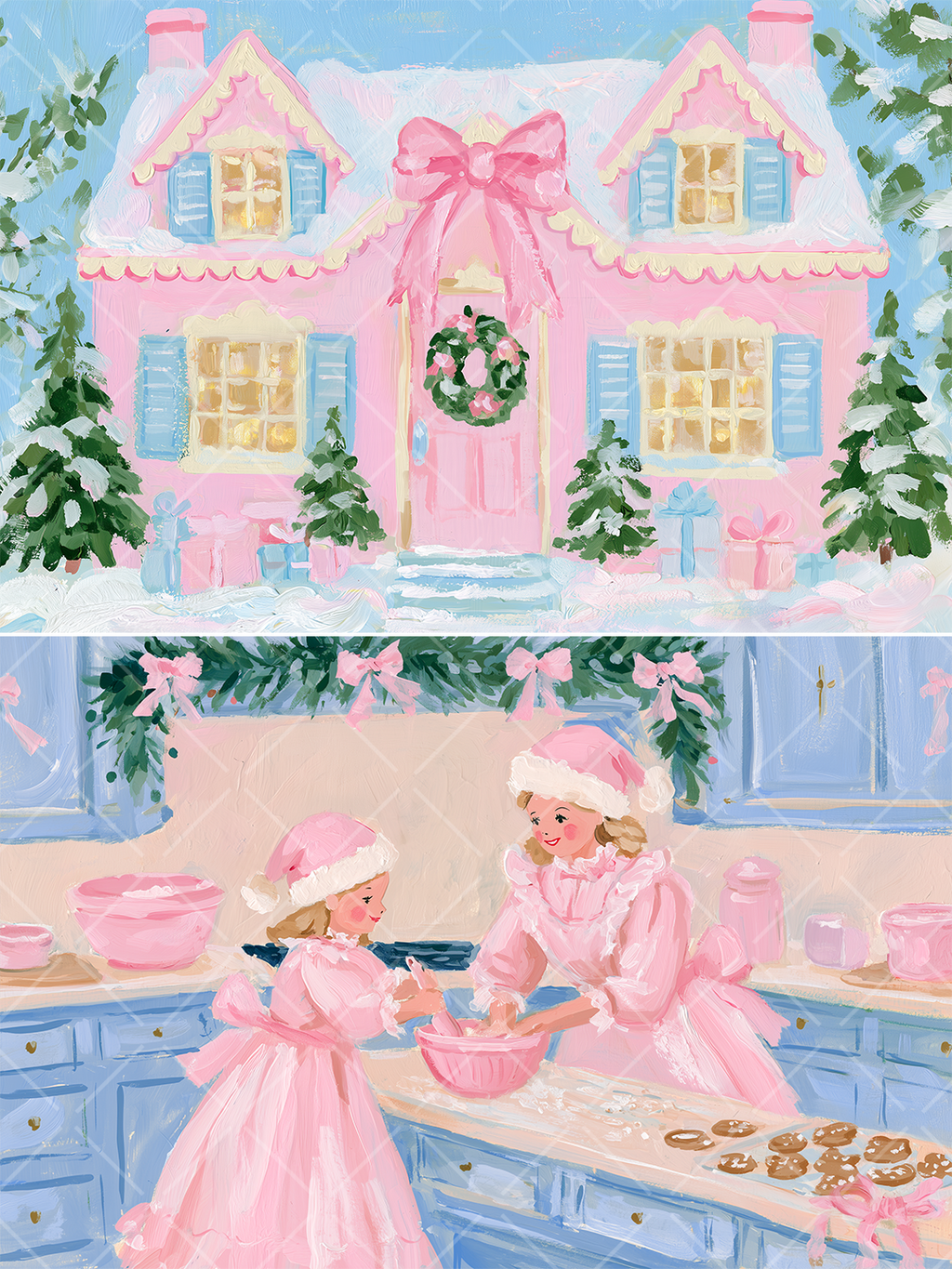 Painted Pink Christmas Wall Art Printable Set