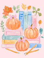 Preppy Fall Pumpkin Book Stack Watercolor PNG Design