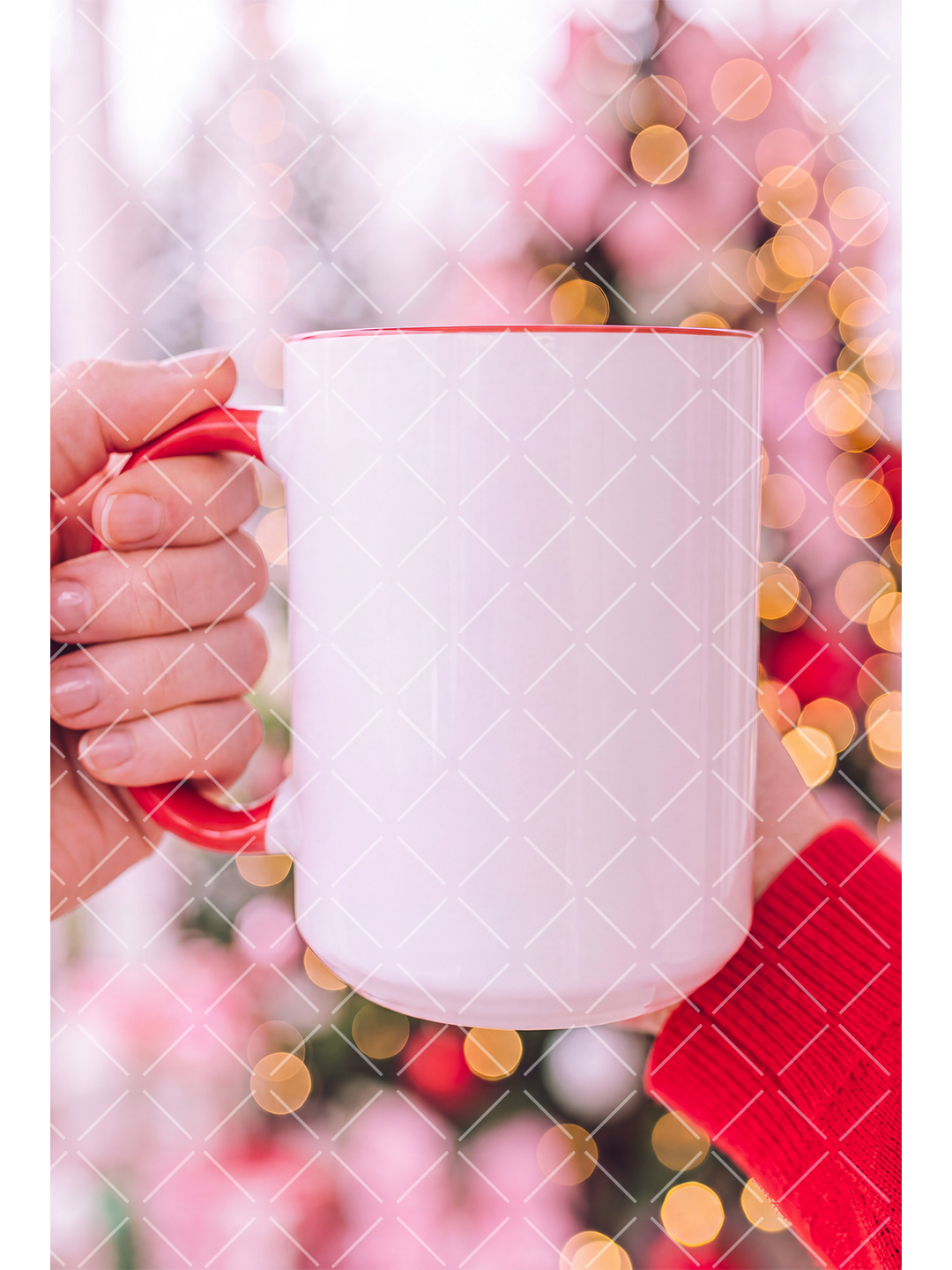 Pink Christmas Mug Mockup with Holiday Lights