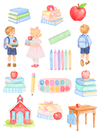 104-Piece Back to School Multicultural Watercolor Clipart