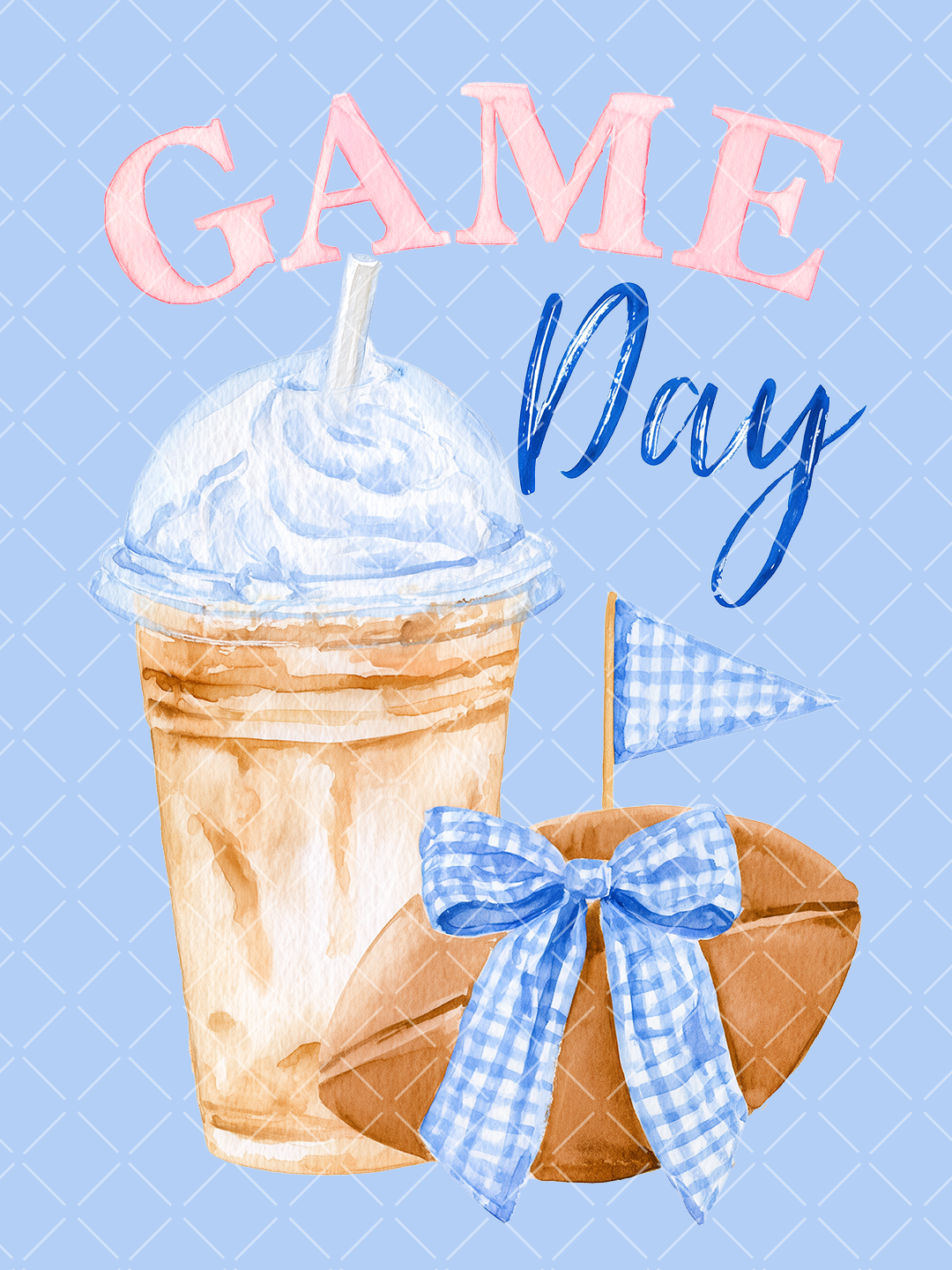 Preppy Game Day Coffee & Football Watercolor PNG
