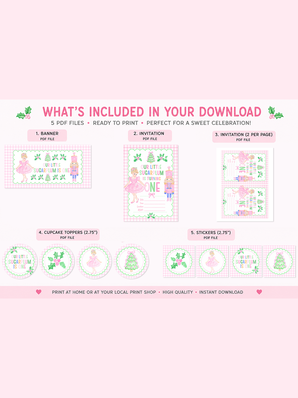 Sugarplum First Birthday Printable Party Set