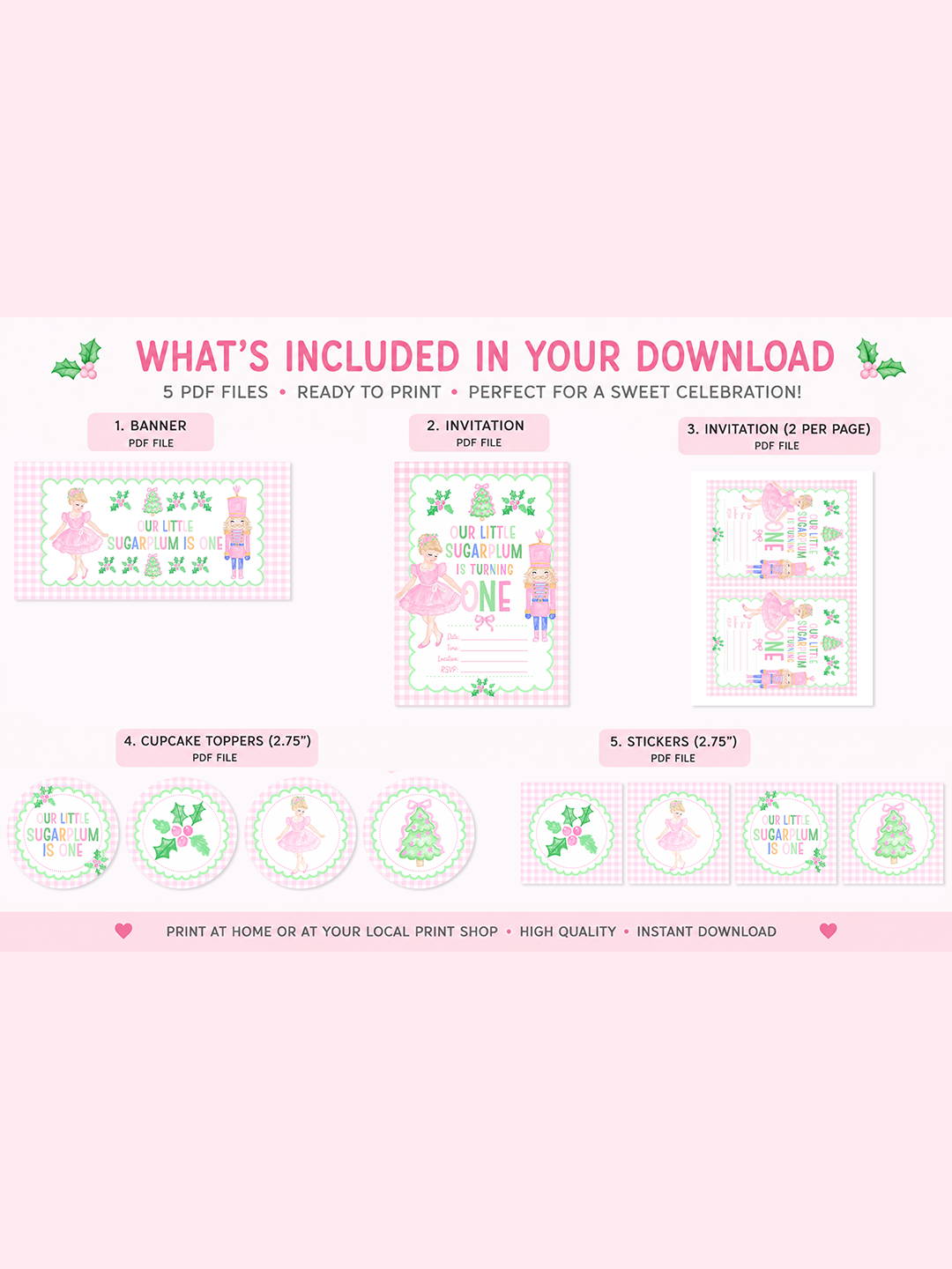 Sugarplum First Birthday Printable Party Set
