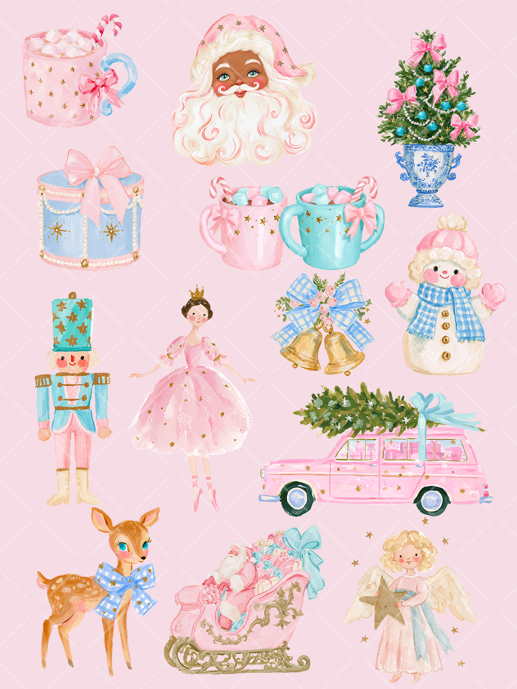48-Piece Preppy Christmas Watercolor Clipart Bundle
