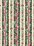 Painterly Christmas seamless pattern with vertical evergreen garlands, red bows, red stripes, and soft green foliage on a cream background.