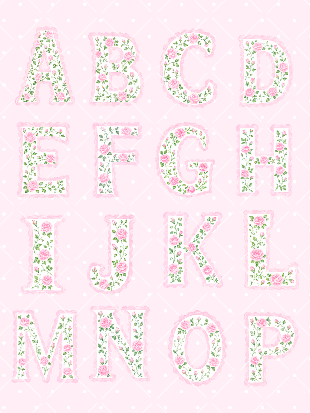 Pink Rose Scallop Floral Alphabet Clipart