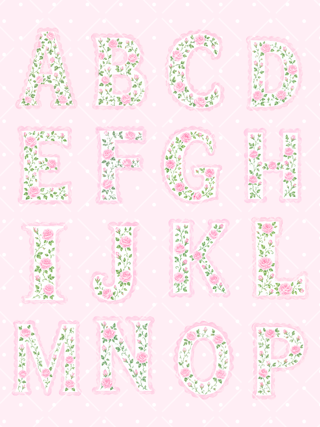 Pink Rose Scallop Floral Alphabet Clipart