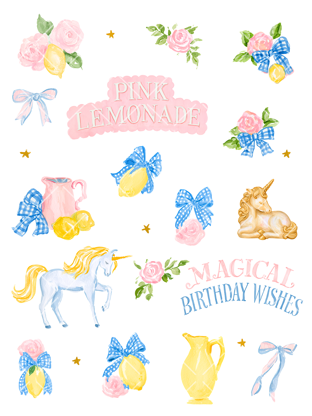 Magical Pink Lemonade Unicorns Watercolor Clipart Pack