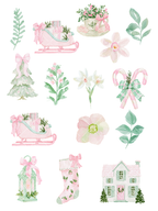 Pink Christmas Watercolor Clipart Set – 28 PNG Files