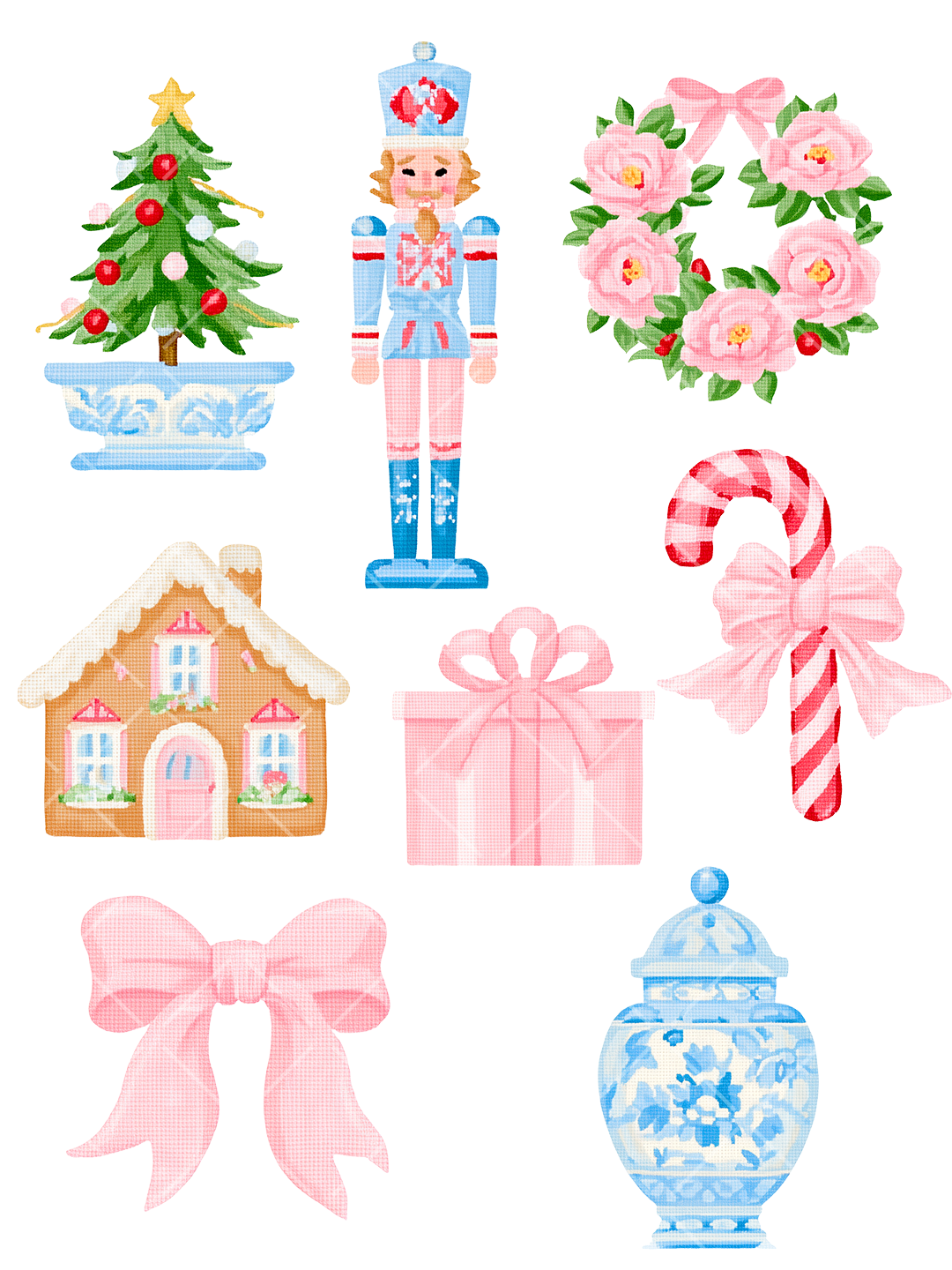 Preppy Christmas Needlepoint Clipart Set | 8 PNGs