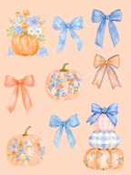 Preppy Watercolor Pumpkin and Bow Clipart Set