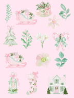 Pink Christmas Watercolor Clipart Set – 28 PNG Files