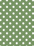 Seamless pattern with large white polka dots and a light diagonal lattice over a muted green background.