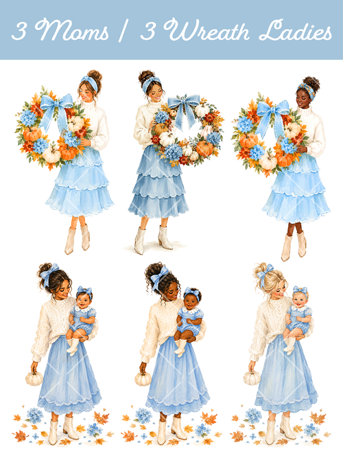 37-Piece Multicultural Grandmillennial Autumn Clipart
