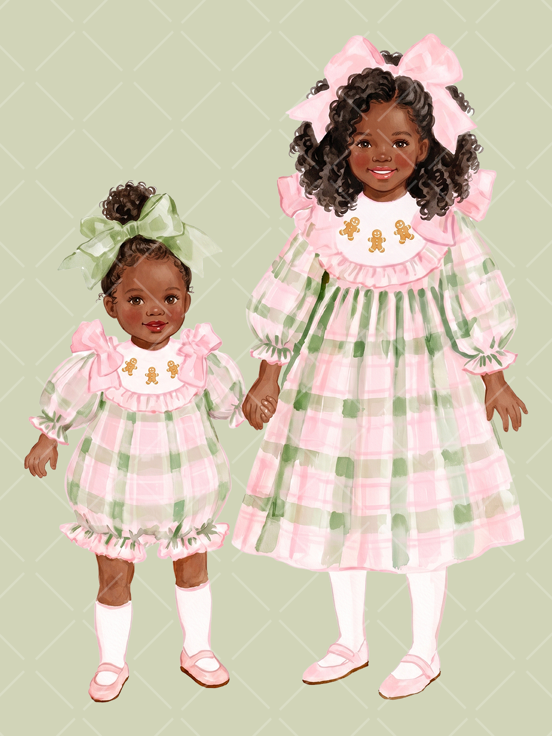 Multicultural Christmas Sisters Watercolor Clipart Set