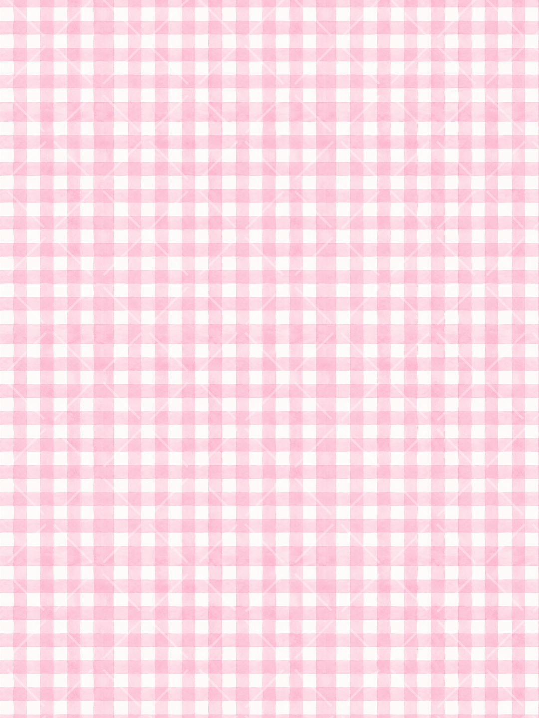 Soft pink and white watercolor gingham seamless pattern with hand-painted checks and subtle brush texture.