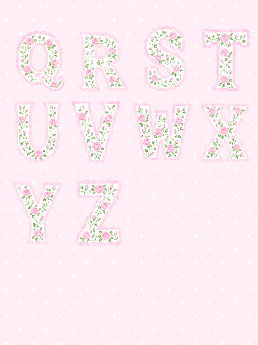 Pink Rose Scallop Floral Alphabet Clipart