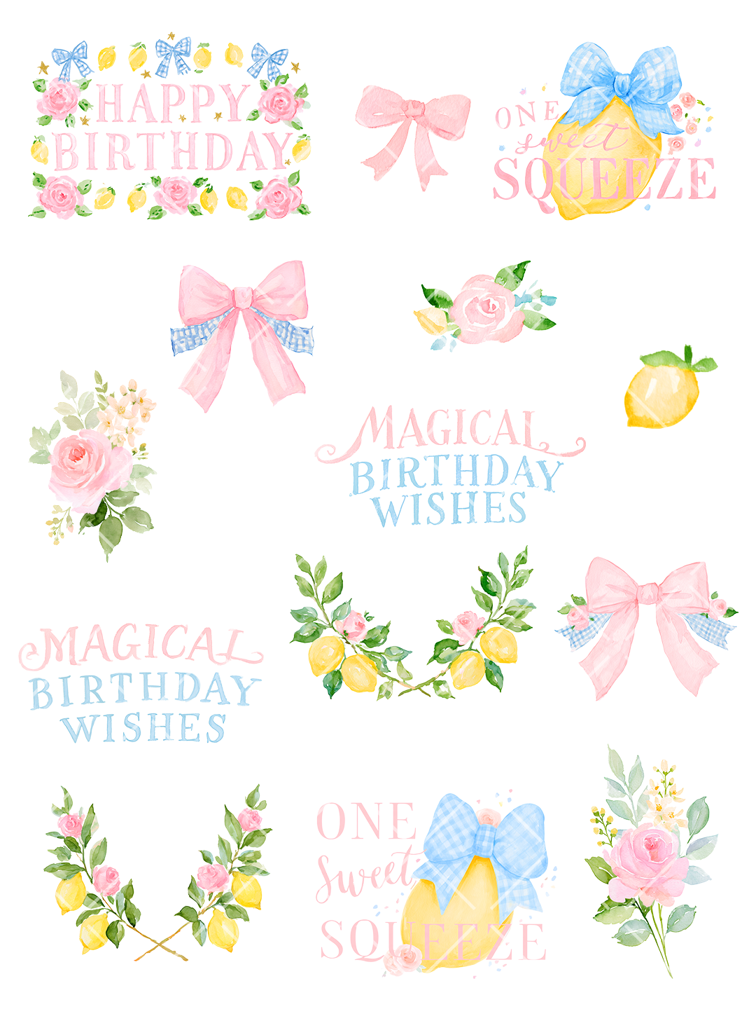 Magical Pink Lemonade Unicorns Watercolor Clipart Pack