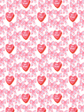 Watercolor seamless Valentine pattern with pink ribbon bows, tiny heart accents, and red Be Mine candy hearts on white