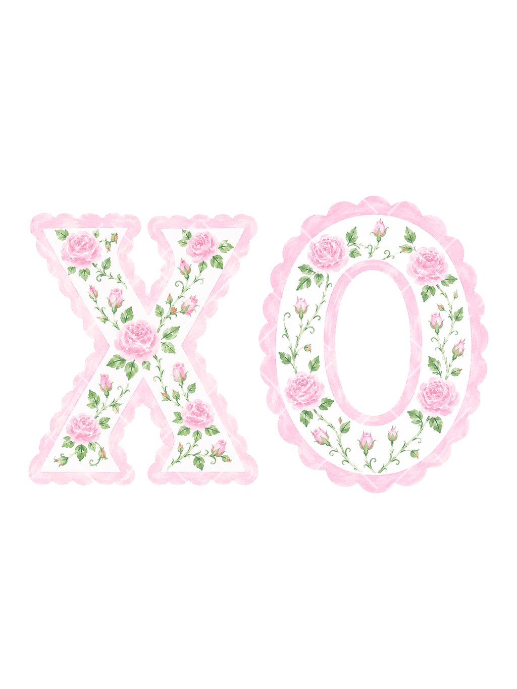 Pink Rose Scallop Floral Alphabet Clipart