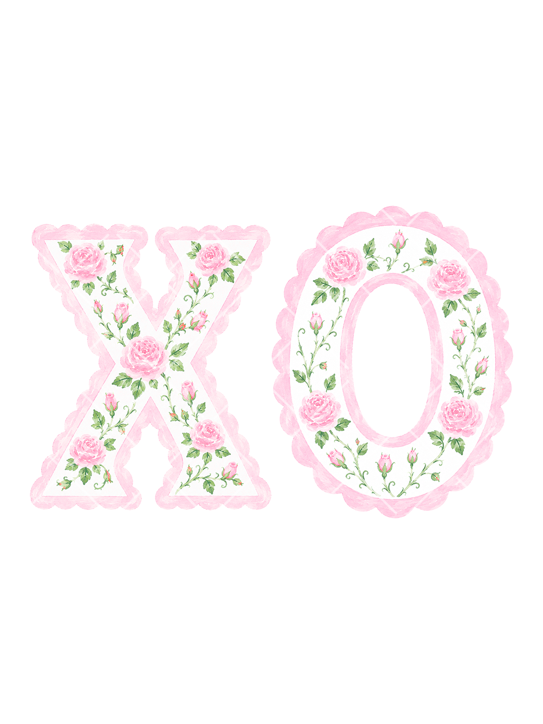 Pink Rose Scallop Floral Alphabet Clipart