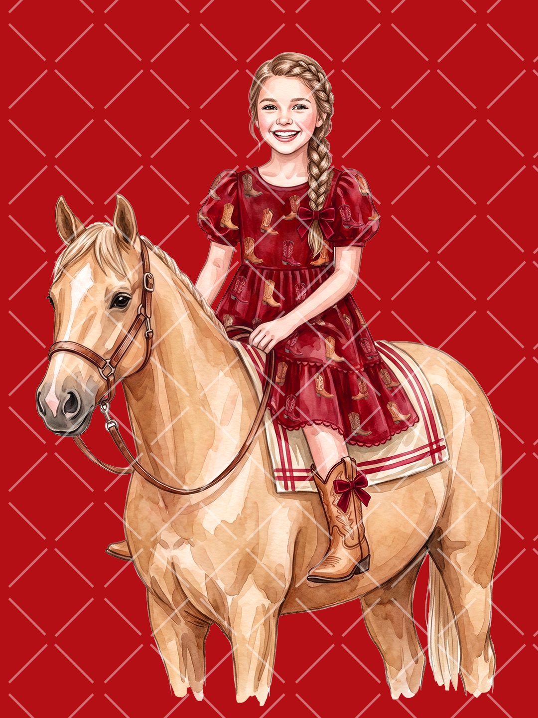 Red Velvet Equestrian Christmas Watercolor Clipart Set