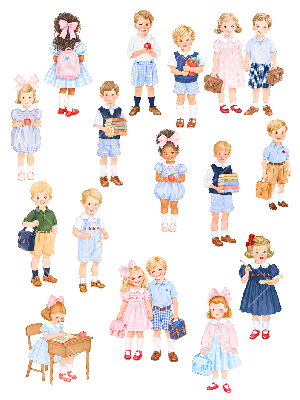104-Piece Back to School Multicultural Watercolor Clipart