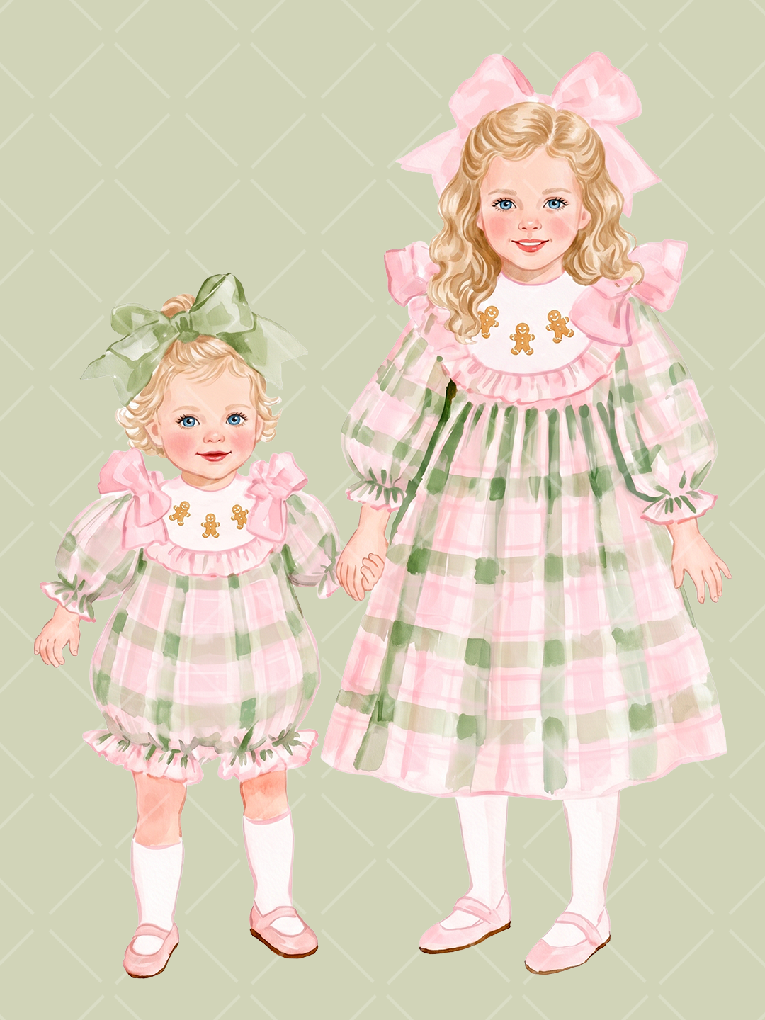 Multicultural Christmas Sisters Watercolor Clipart Set
