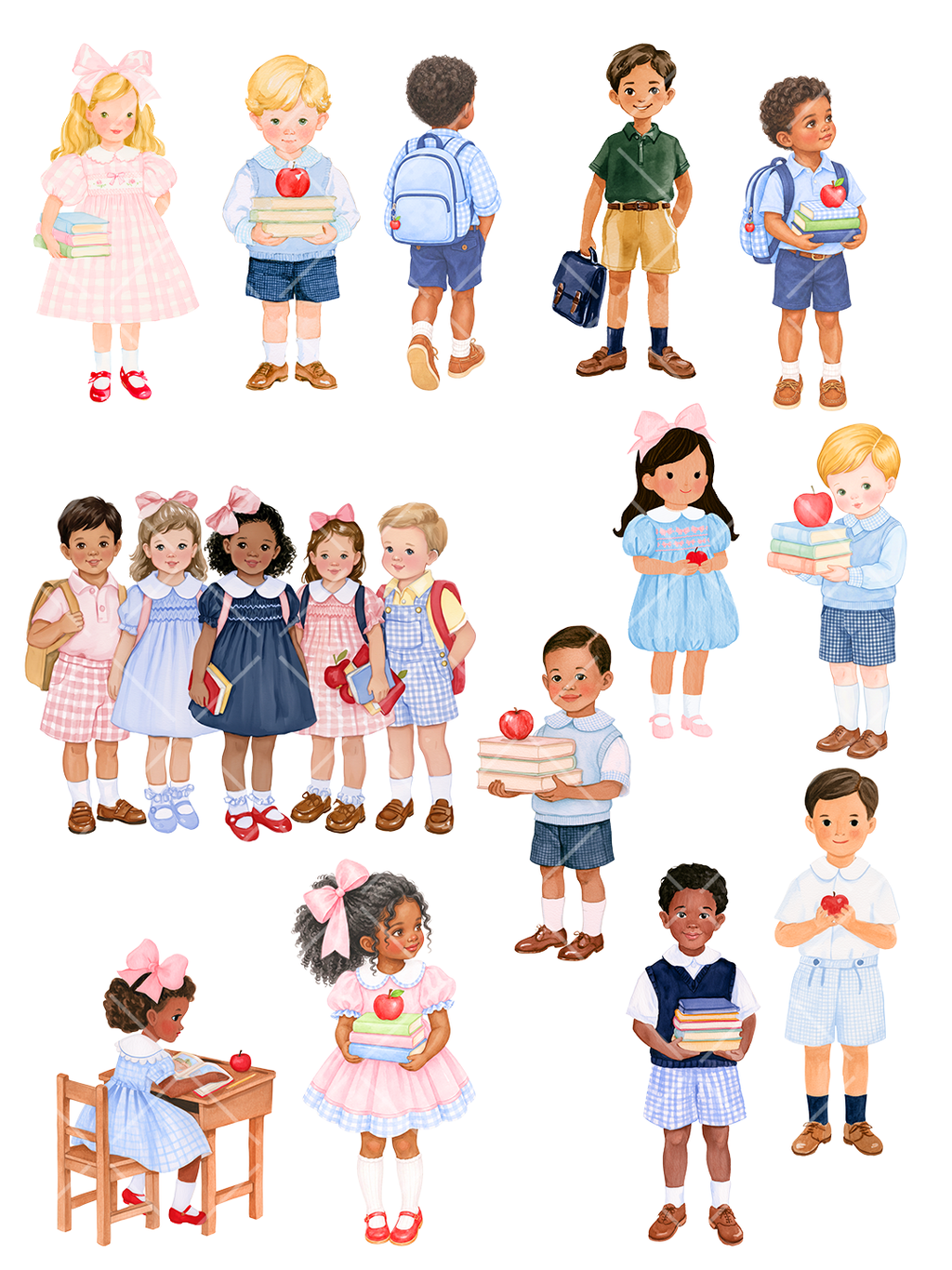 104-Piece Back to School Multicultural Watercolor Clipart