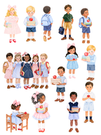 104-Piece Back to School Multicultural Watercolor Clipart