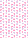 Seamless pattern of scattered hand-painted pink and lavender hearts on a white background
