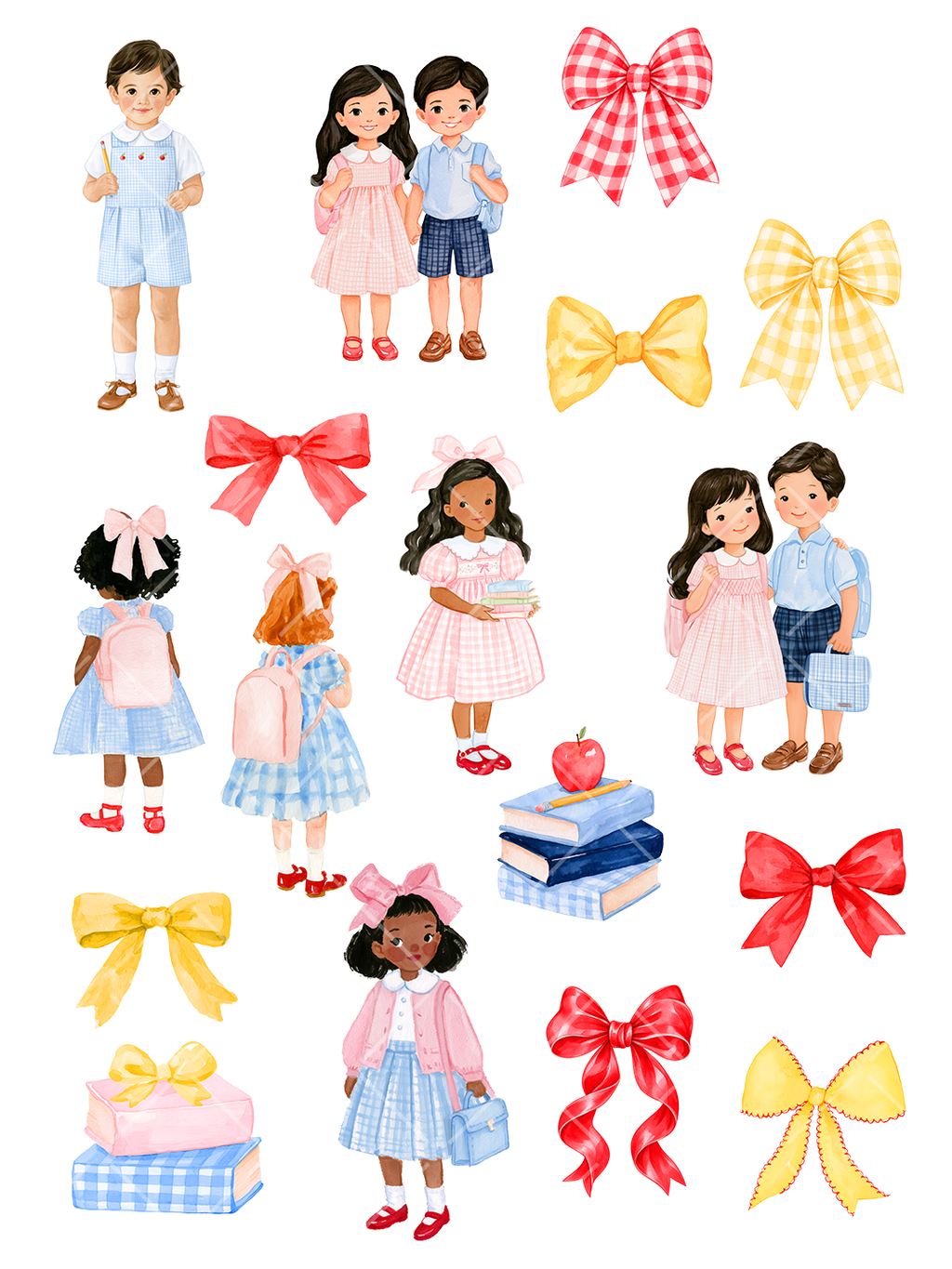 104-Piece Back to School Multicultural Watercolor Clipart