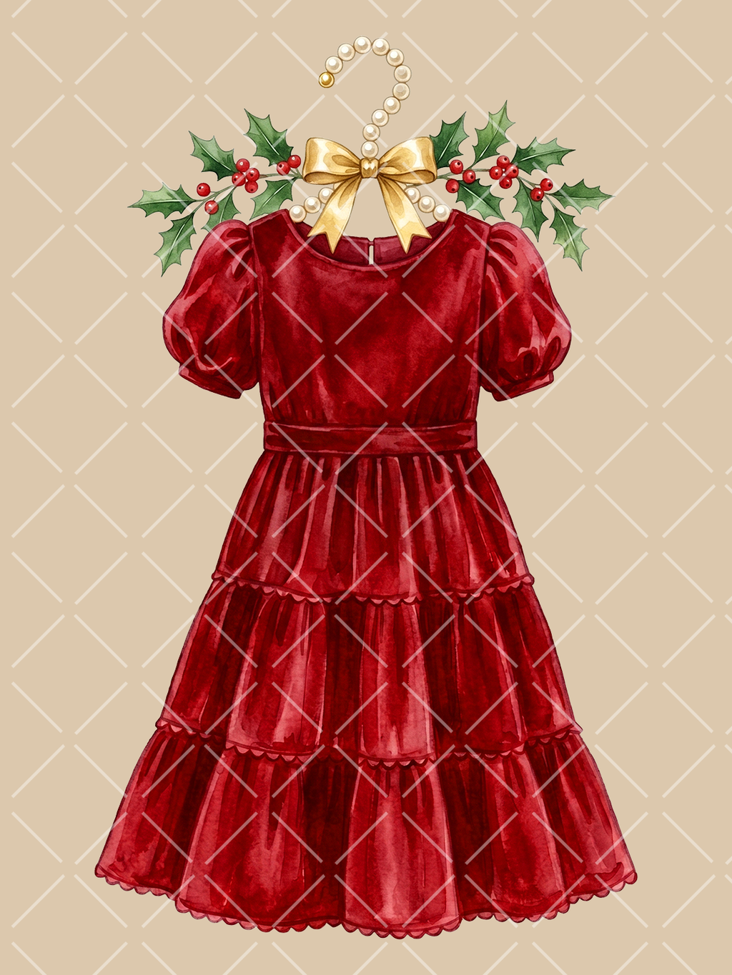 Red Velvet Equestrian Christmas Watercolor Clipart Set