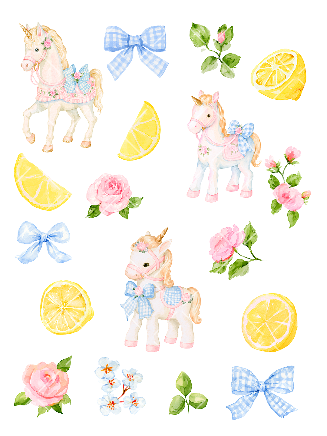 Magical Pink Lemonade Unicorns Watercolor Clipart Pack