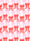 Seamless watercolor pattern of red and soft pink ribbon bows arranged on a white background